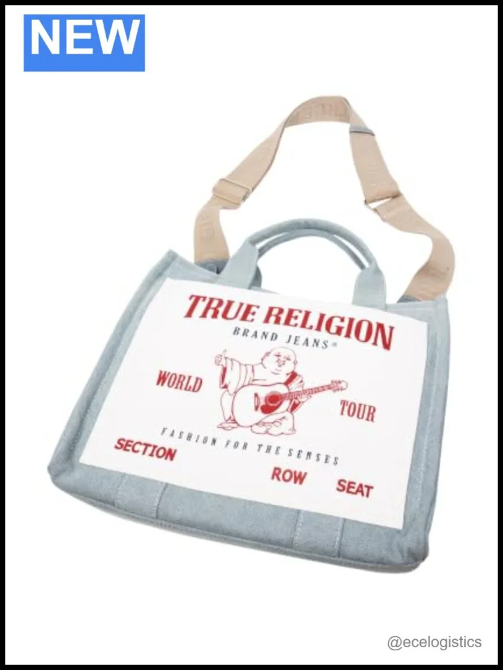 Denim Tote Bag with Buddha Patch, Laptop Carryall